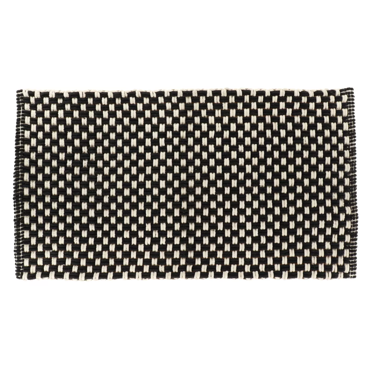 TAPIS SUCRE MICROFIBRE/COTON ASPECT MAILLE 45X90CM - NOIR/NATUREL