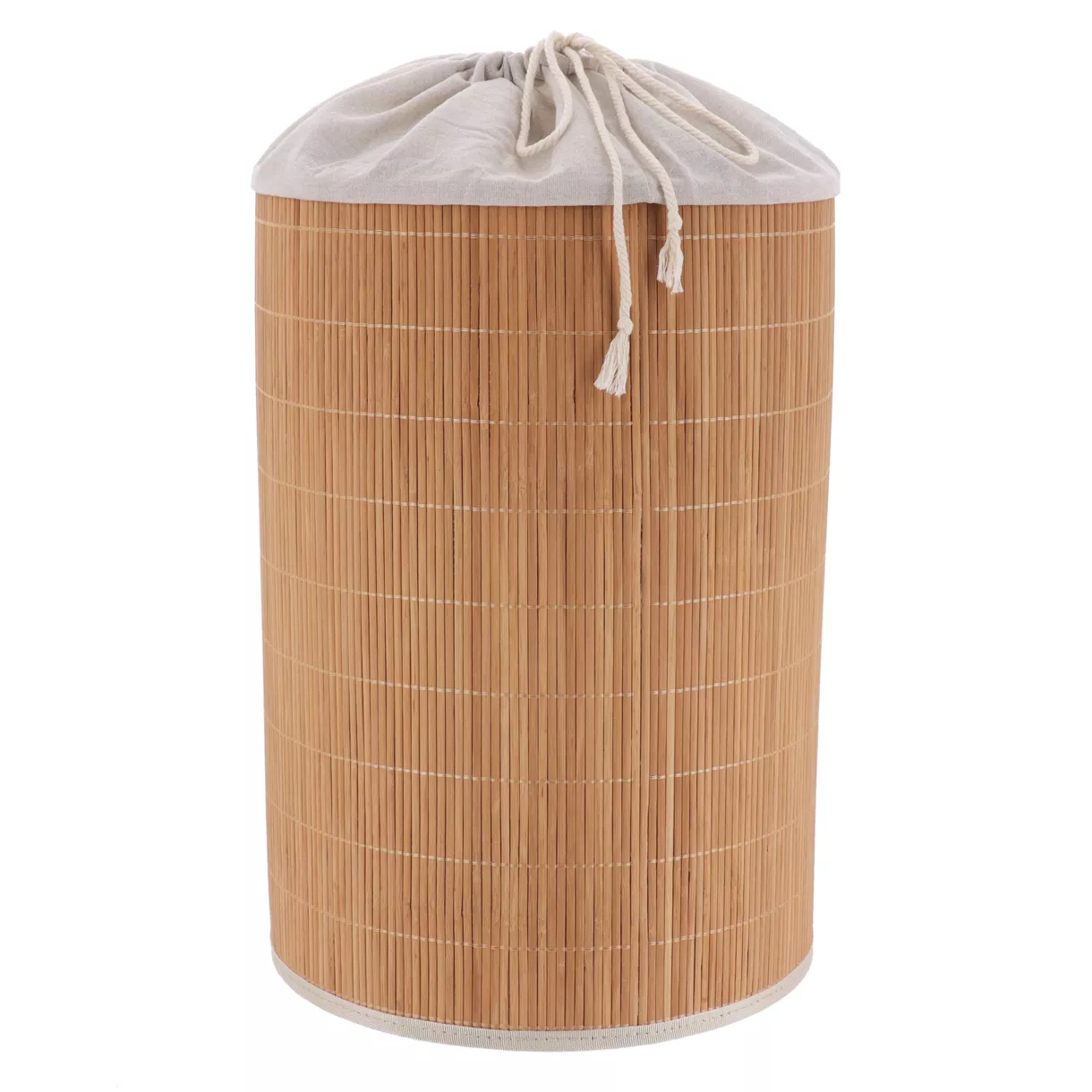PANIERE A LINGE  RONDE BAMBOU PLIABLE - BAMBOU/TISSU LIN