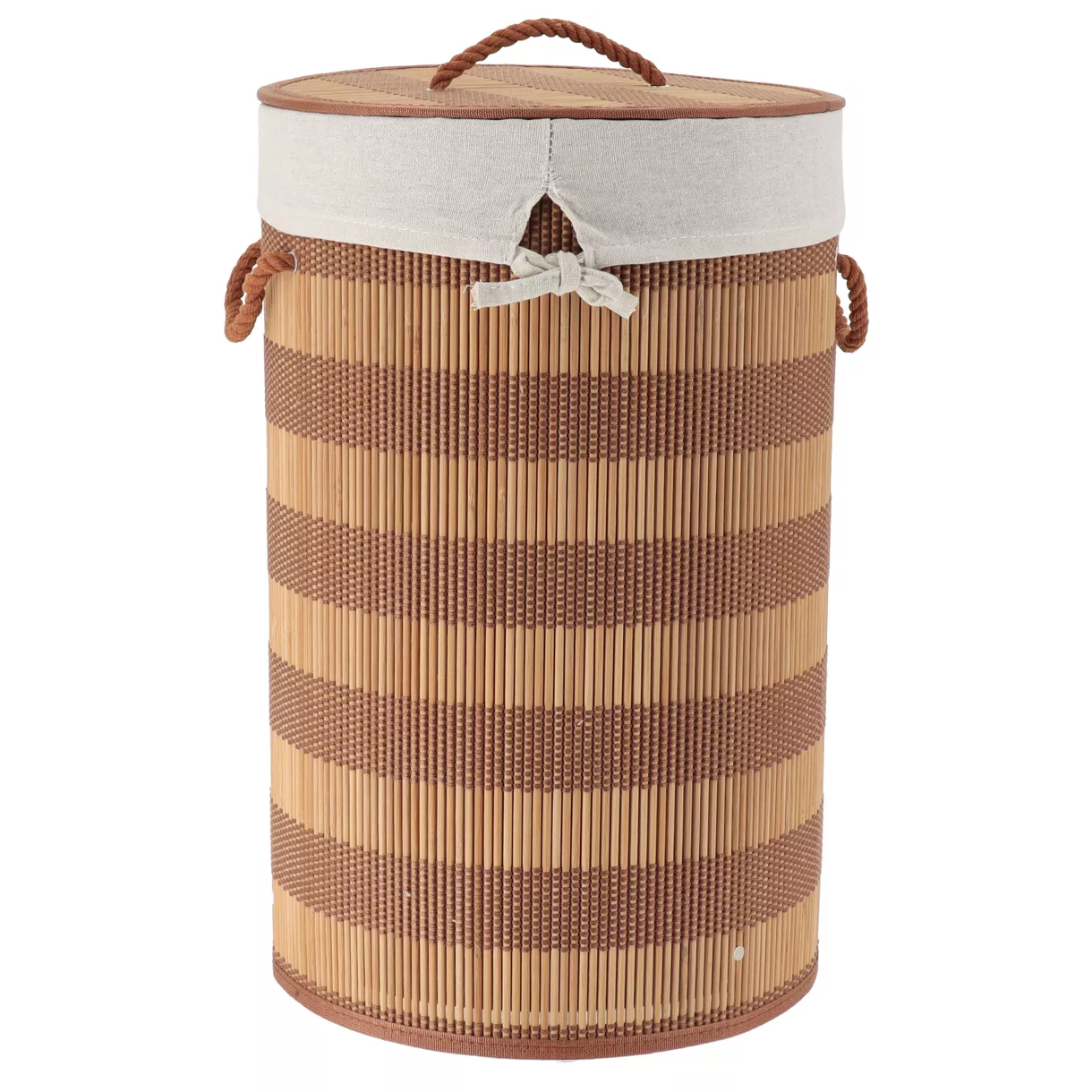 PANIERE A LINGE PLIABLE BAMBOU ET COTON AVEC COUVERCLE - NATUREL/MARRON