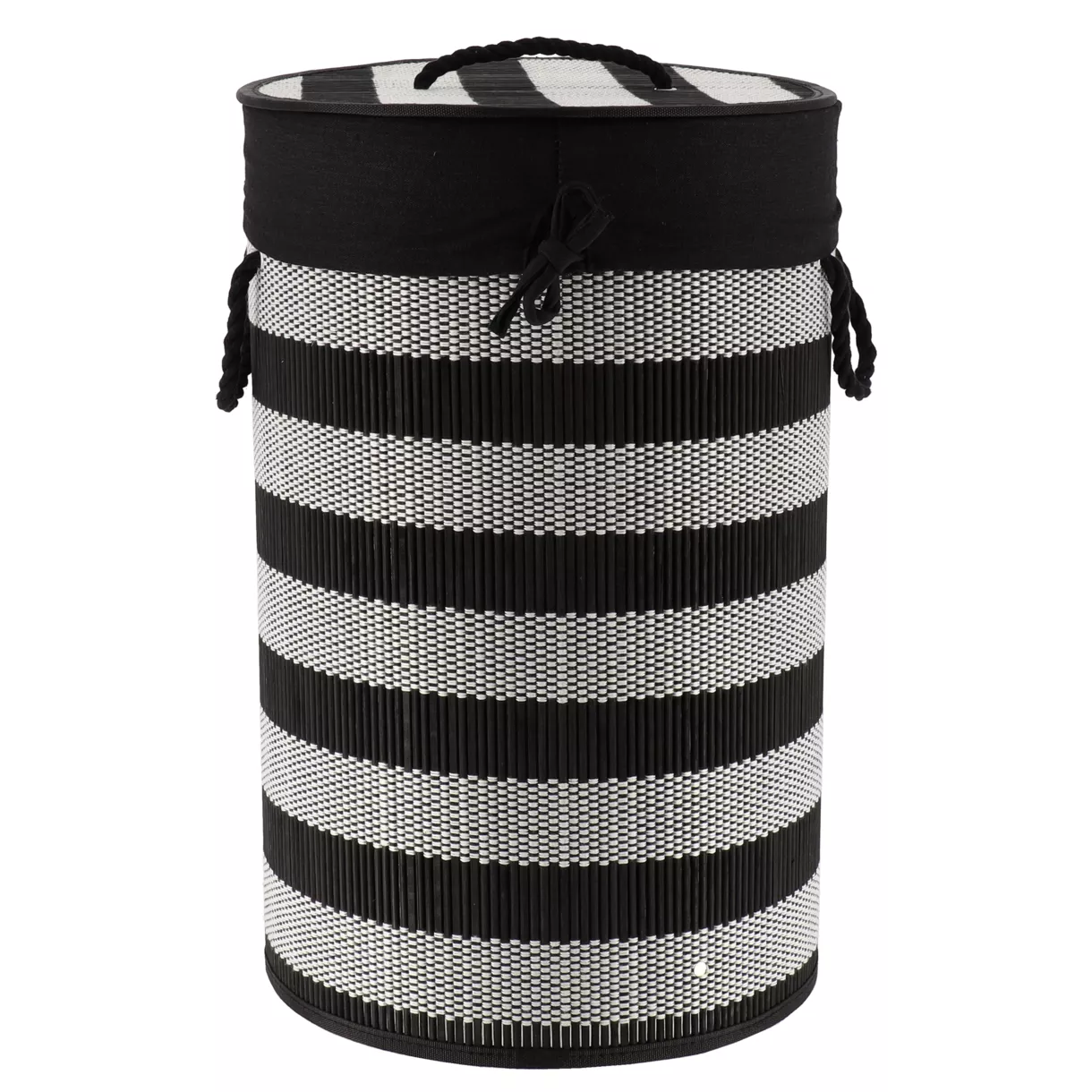 PANIERE A LINGE PLIABLE BAMBOU ET COTON AVEC COUVERCLE - NOIR/BLANC