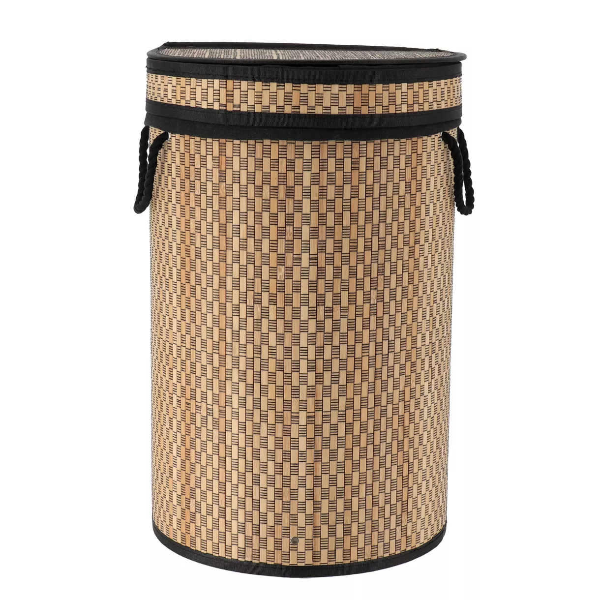 PANIERE A LINGE PLIABLE BAMBOU ET COTON AVEC COUVERCLE INTEGRE -NATUREL/NOIR