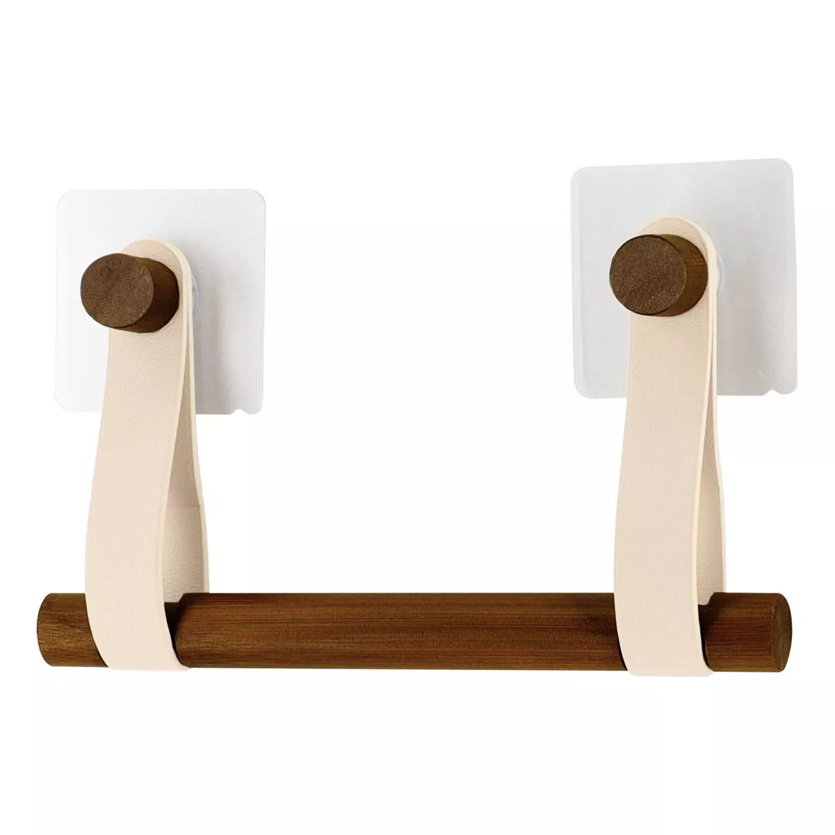 DEROULEUR PAPIER WC BAMBOU + LANIERES SIMILI CUIR SUR STICKER - BEIGE/FACON ACACIA