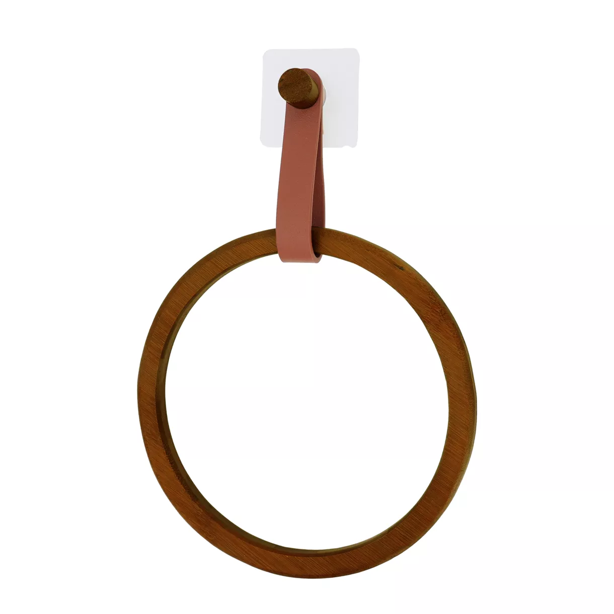 PORTE SERVIETTES ARRONDI BAMBOU + LANIERE SIMILI CUIR SUR STICKER - AMBRE/FACON ACACIA