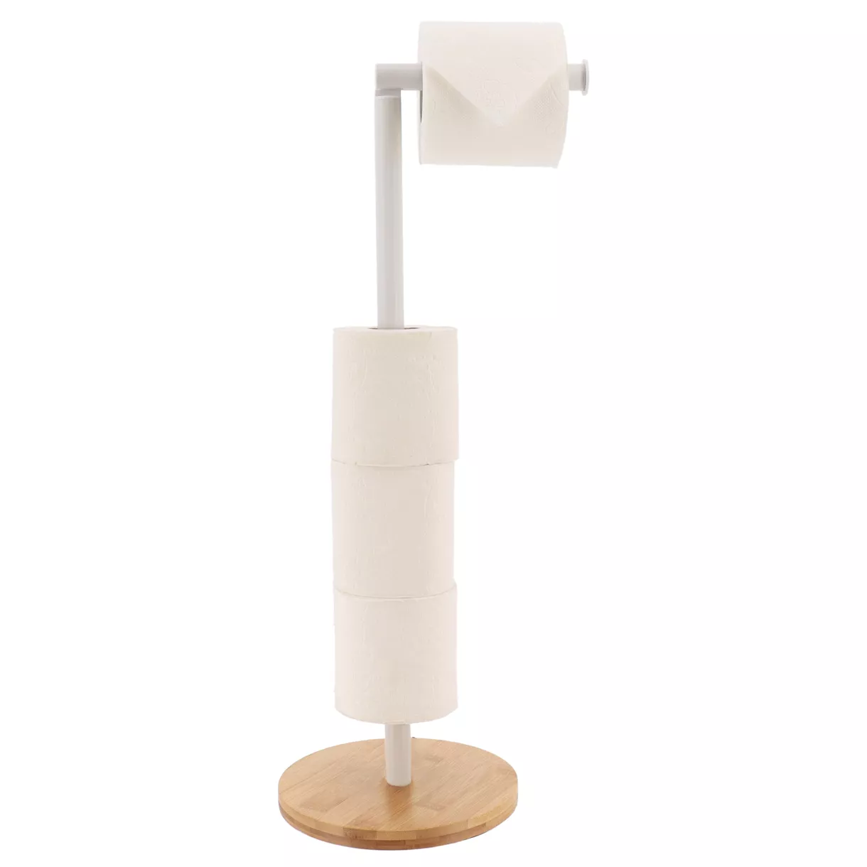RESERVE ET DEROULEUR PAPIER WC BAMBOU METAL - BLANC