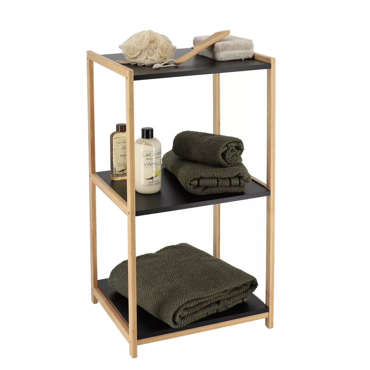 MEUBLE BAMBOU 3 ETAGERES MDF NOIR - BAMBOU/NOIR