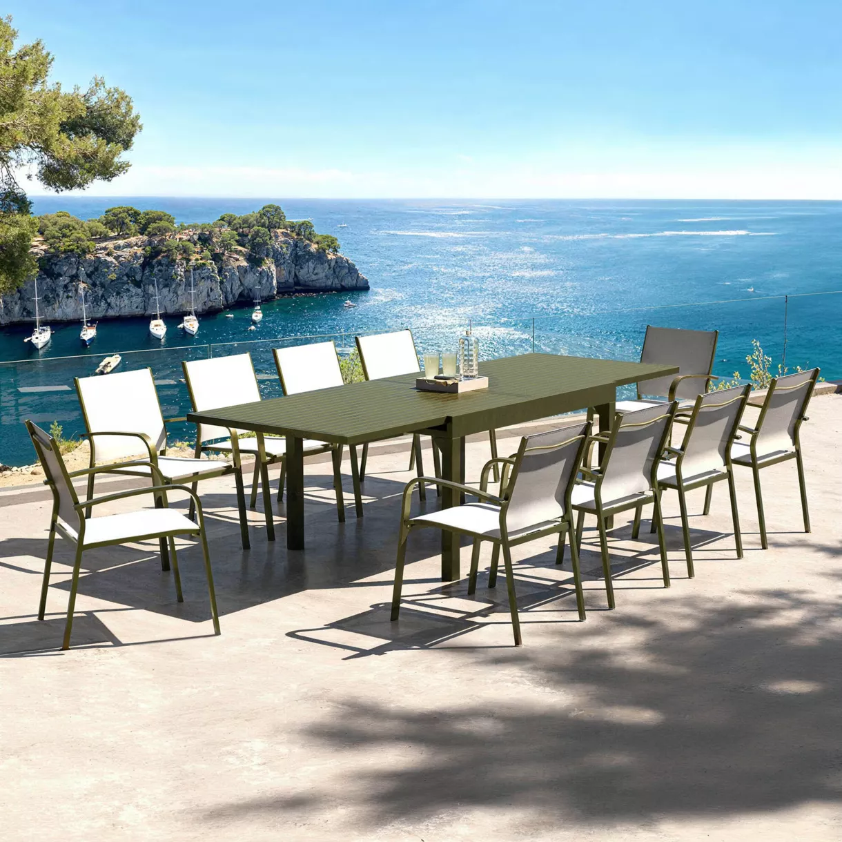 Table de jardin extensible aluminium 10 places (135/270 x 90 cm) Murano Vert olive