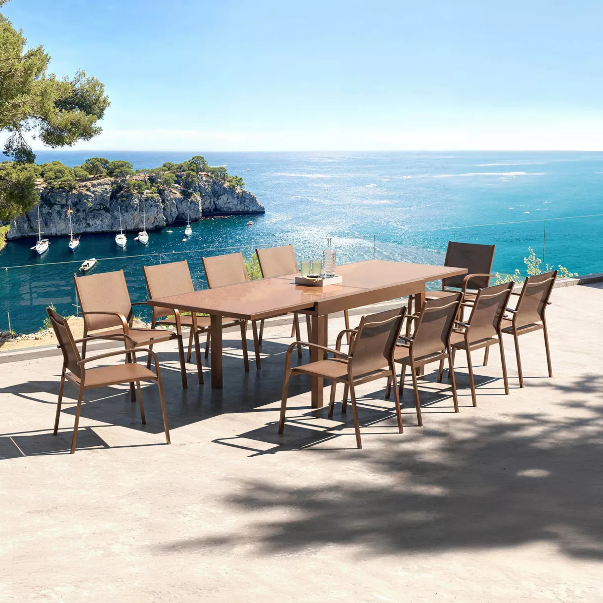 Mesa de jardÃ­n extensible de cristal para 10 personas (135/270 x 90 cm) Murano Bronce