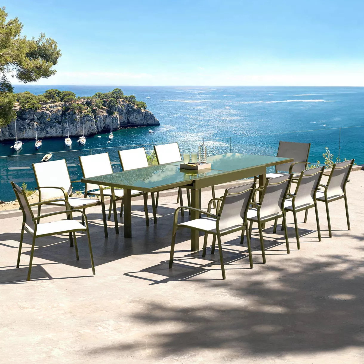 Mesa de jardÃ­n extensible de cristal para 10 personas (135/270 x 90 cm) Murano Verde