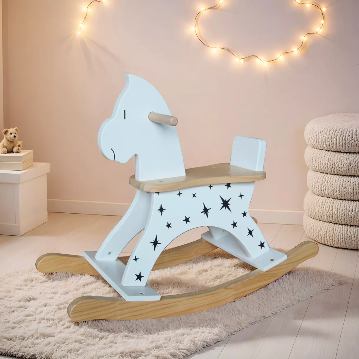 Cheval à bascule bois (H53 cm) Stars Blanc
