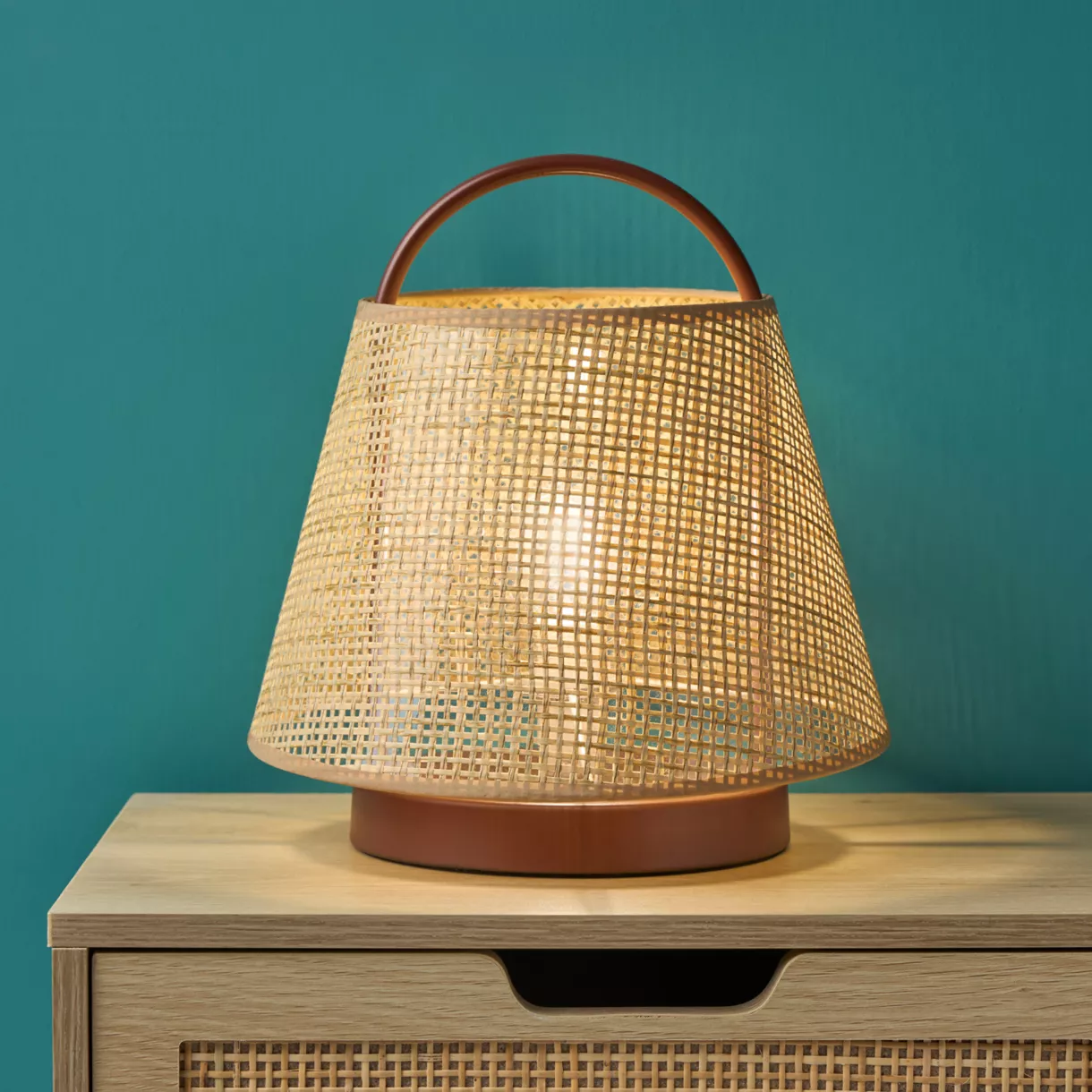 Lampe à poser métal et rotin (H28 cm) Fuji Marron