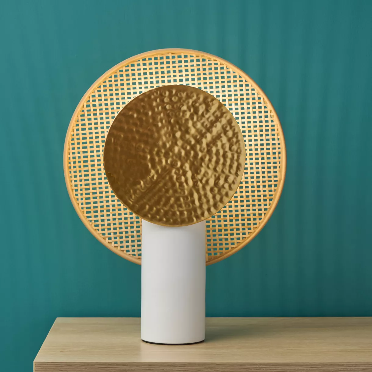 Lampe à poser métal et bambou (H32 cm) Olympe Beige