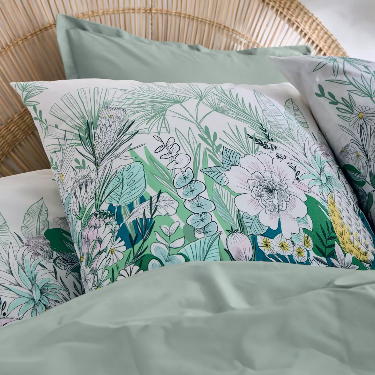 Taie d'oreiller carrée percale de coton (65 x 65 cm) Bali Verte