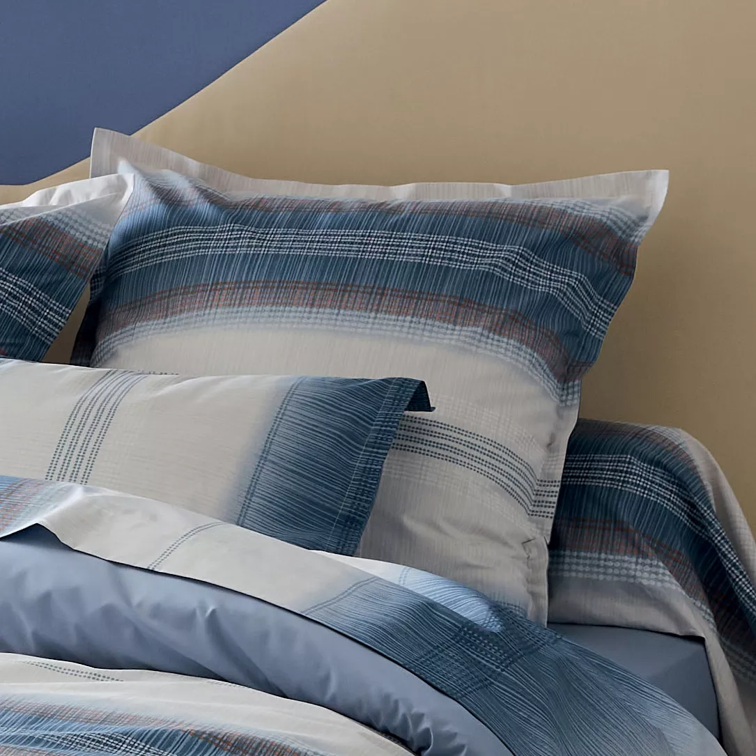 Taie d'oreiller carrée percale de coton (65 x 65 cm) Esteban Bleue