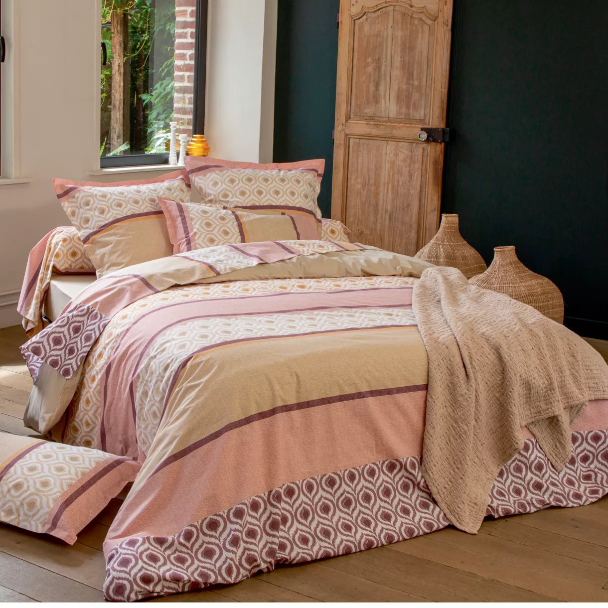 Housse de couette coton (280 x 240 cm) Inouk Rose