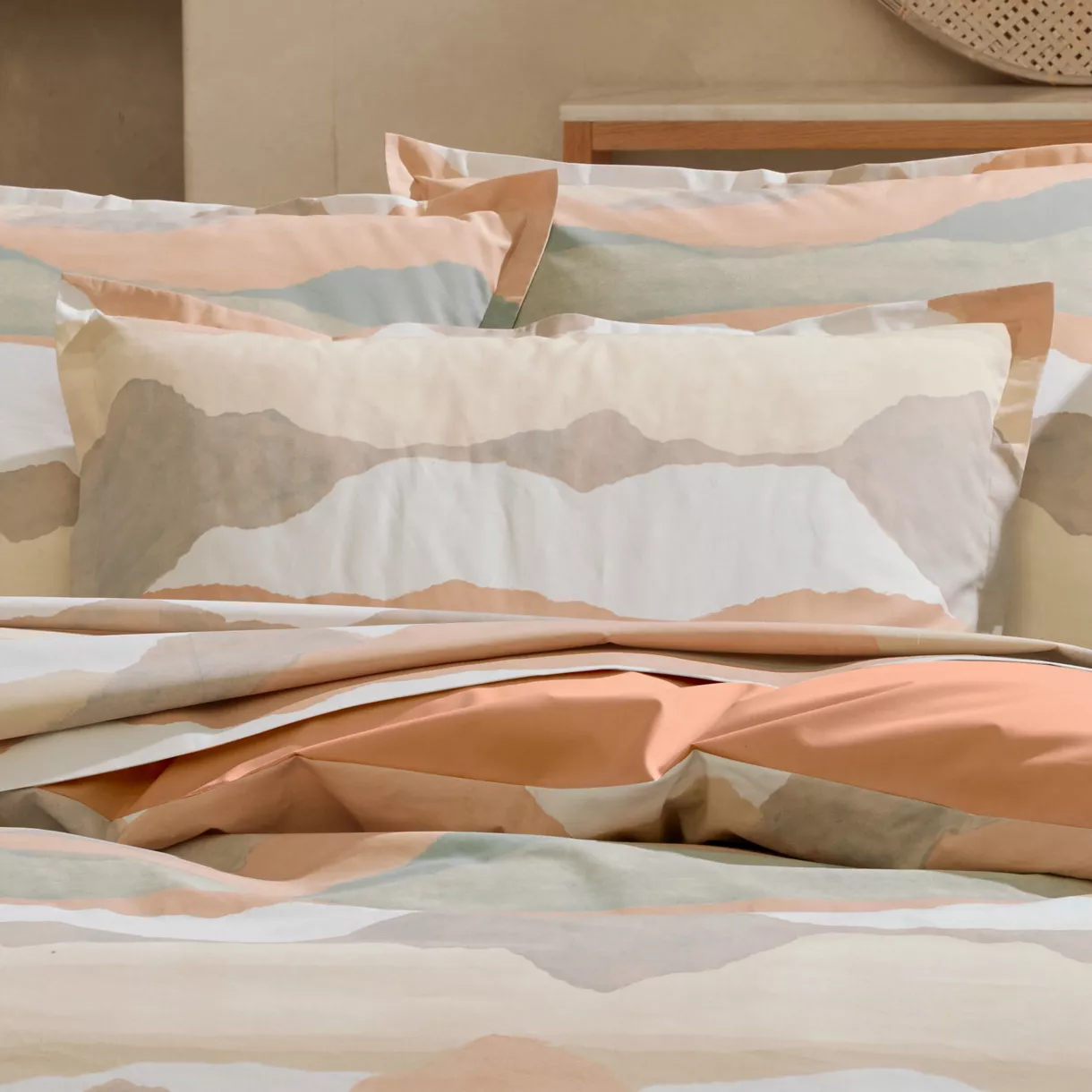 Rechthoekige katoenen Perkale kussensloop (50 x 70 cm) Land Beige Craie