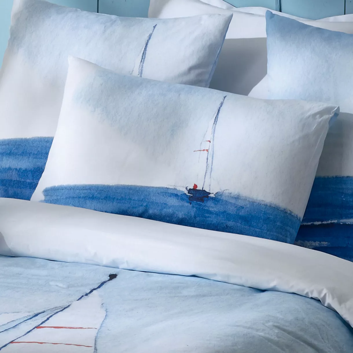 Funda de almohada rectangular de percal de algodón (50 x 70 cm) Regate Azul