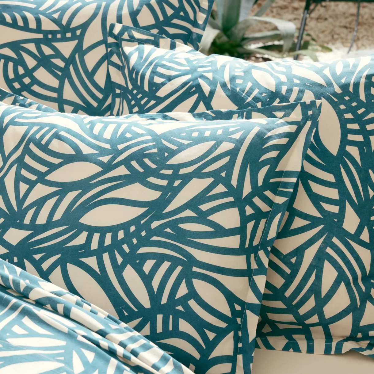 Funda de almohada rectangular de algodón lavado (50 x 70 cm) Serena Azul