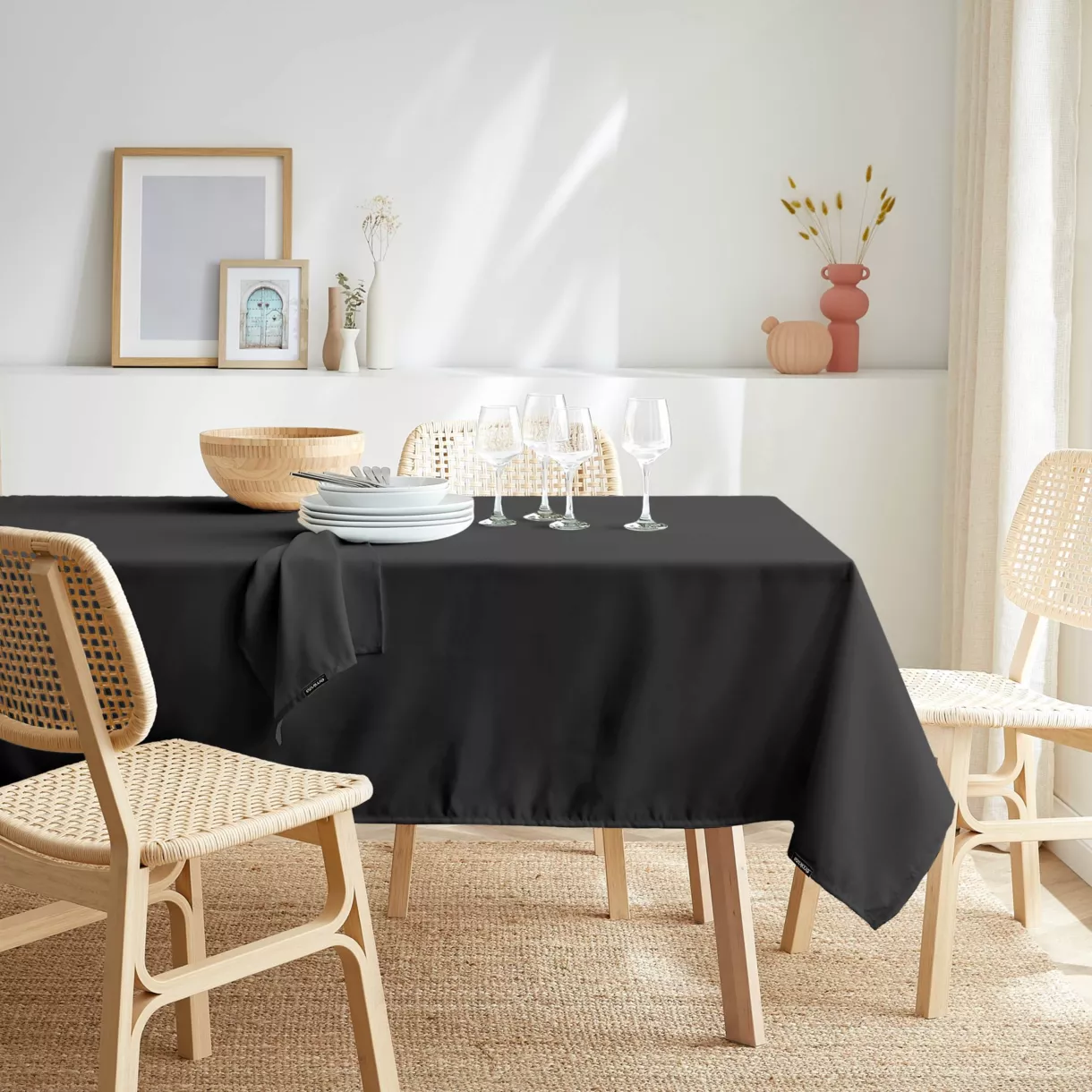 Nappe rectangulaire anti tache (140 x 350 cm) Elise Noire