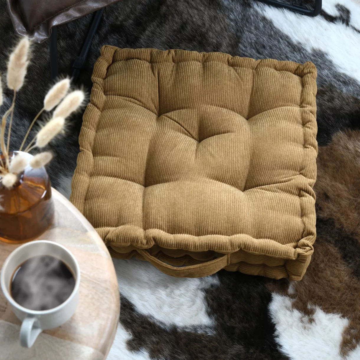 Coussin de sol carré velours (45 x 45 cm) Dandy Camel