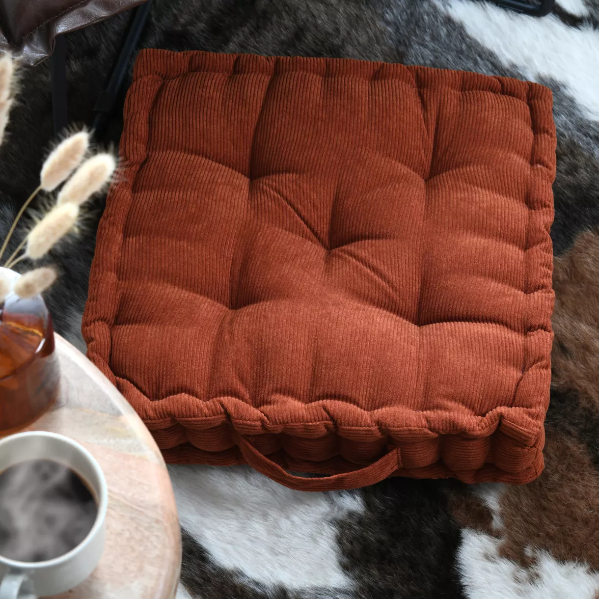 Coussin de sol carré velours (45 x 45 cm) Dandy Terracotta