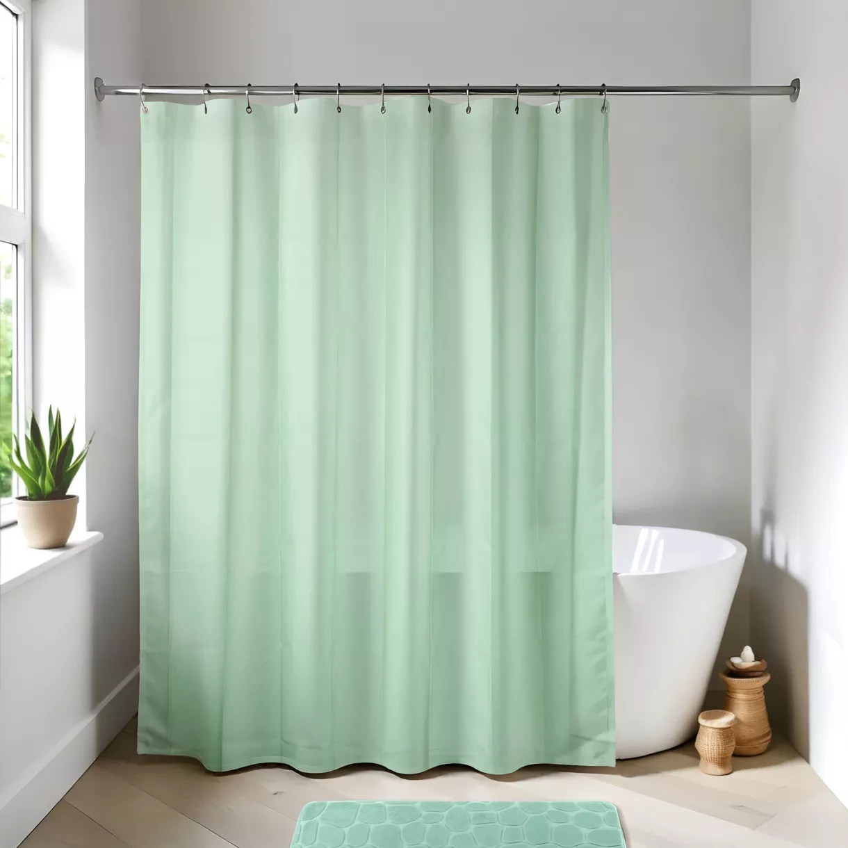 Douchegordijn met ringen (180 x 200 cm) Gewoon lichtgroen