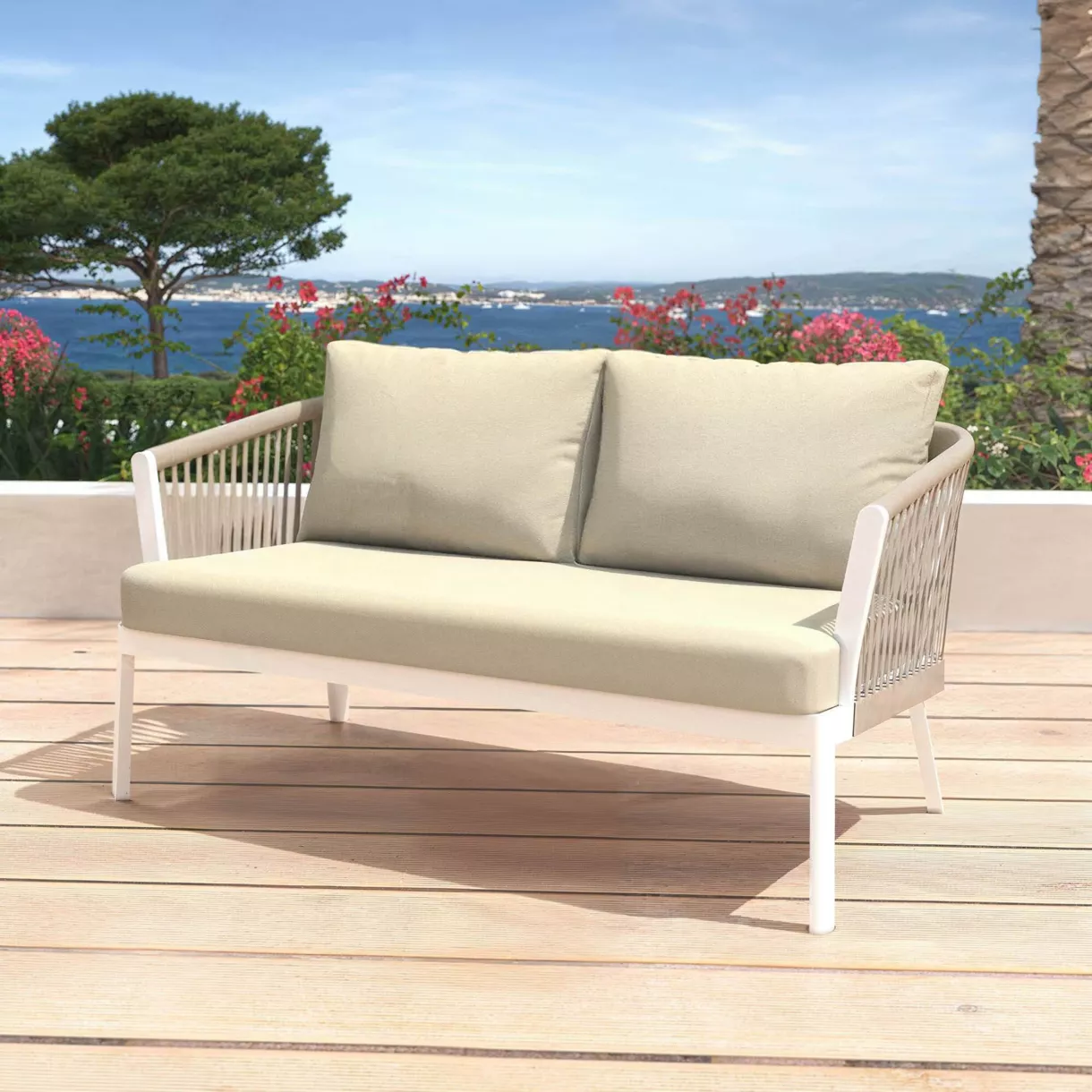 Canapé de jardin en aluminium 2 places Amalfi Blanc et beige