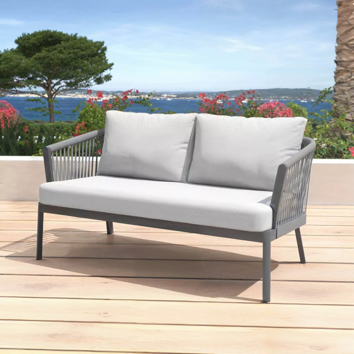 Canapé de jardin en aluminium 2 places Amalfi Gris anthracite et gris clair