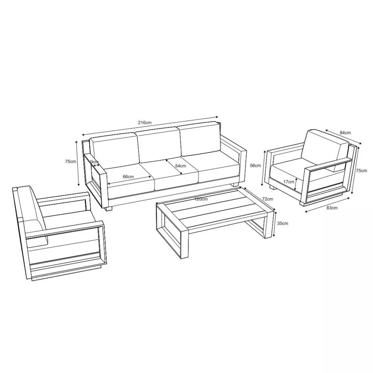 Salotto da giardino alluminio 5 posti 4 pezzi Elba Bianco e grigio chiaro