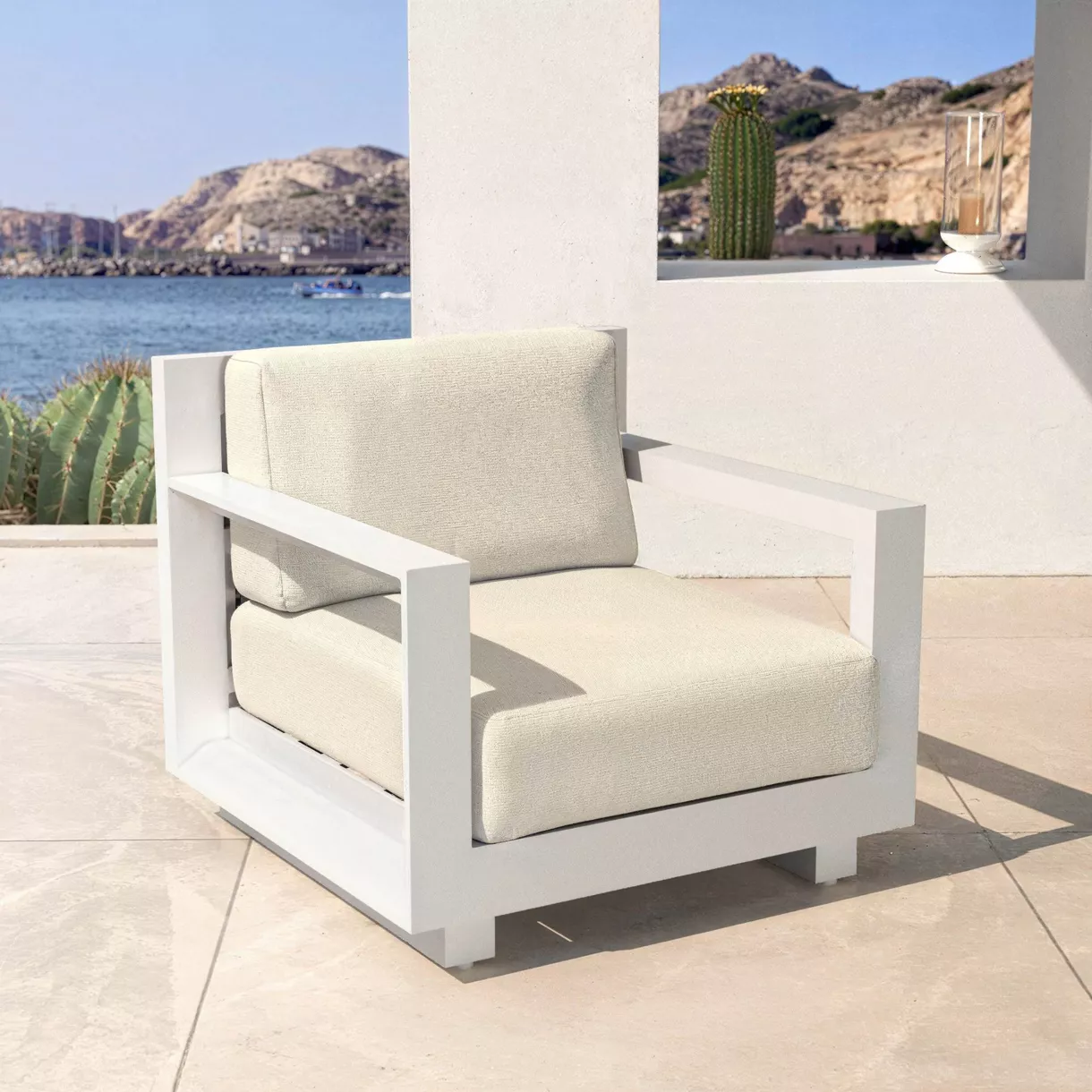 Gartensessel aus Aluminium Elba Weiß und Beige