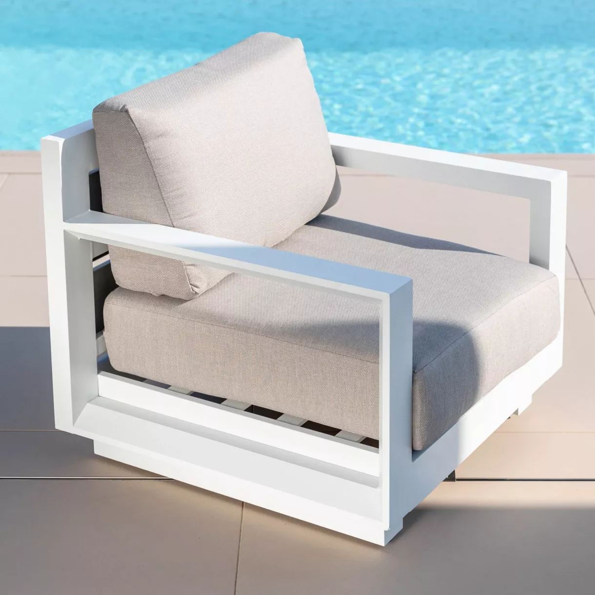 Fauteuil de jardin détente en aluminium Elba Blanc et taupe