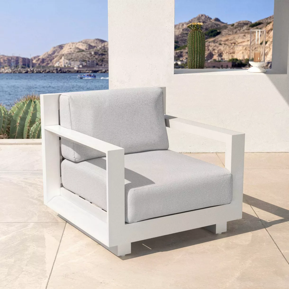 Fauteuil de jardin détente en aluminium Elba Blanc et gris clair