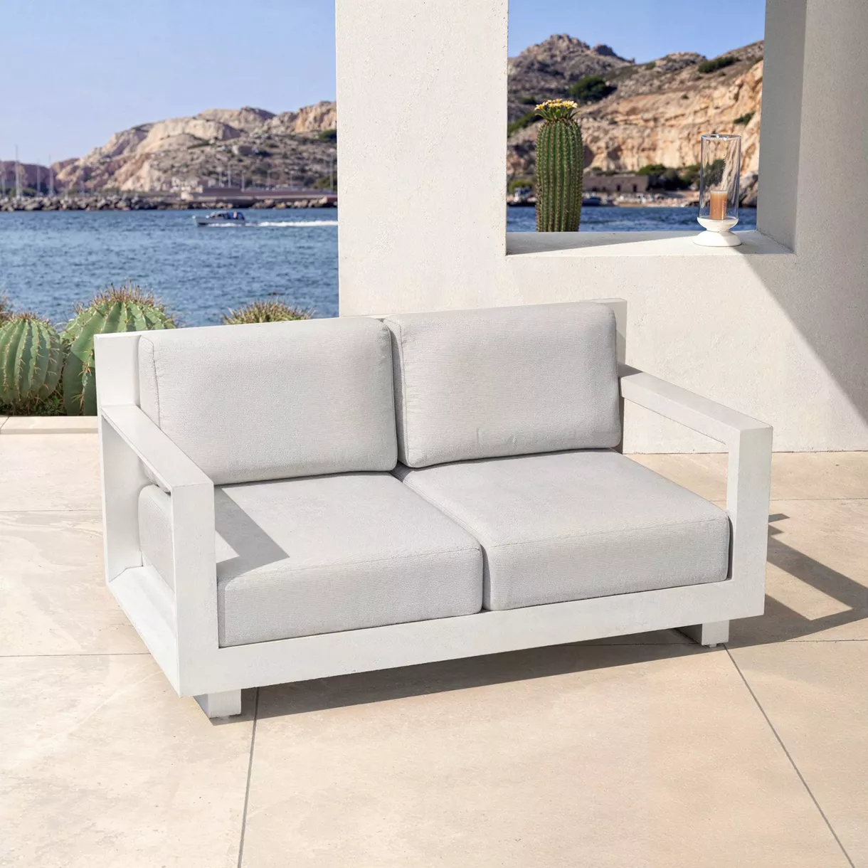 Canapé de jardin en aluminium 2 places Elba Blanc et gris clair