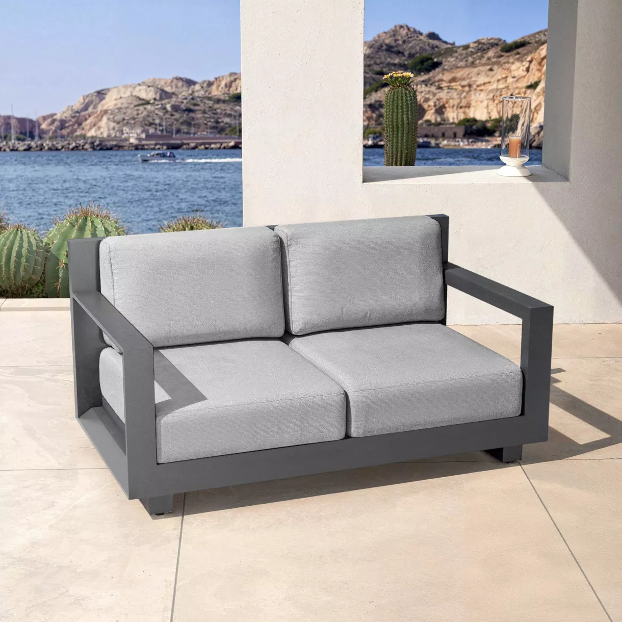 Canapé de jardin en aluminium 2 places Elba Gris anthracite