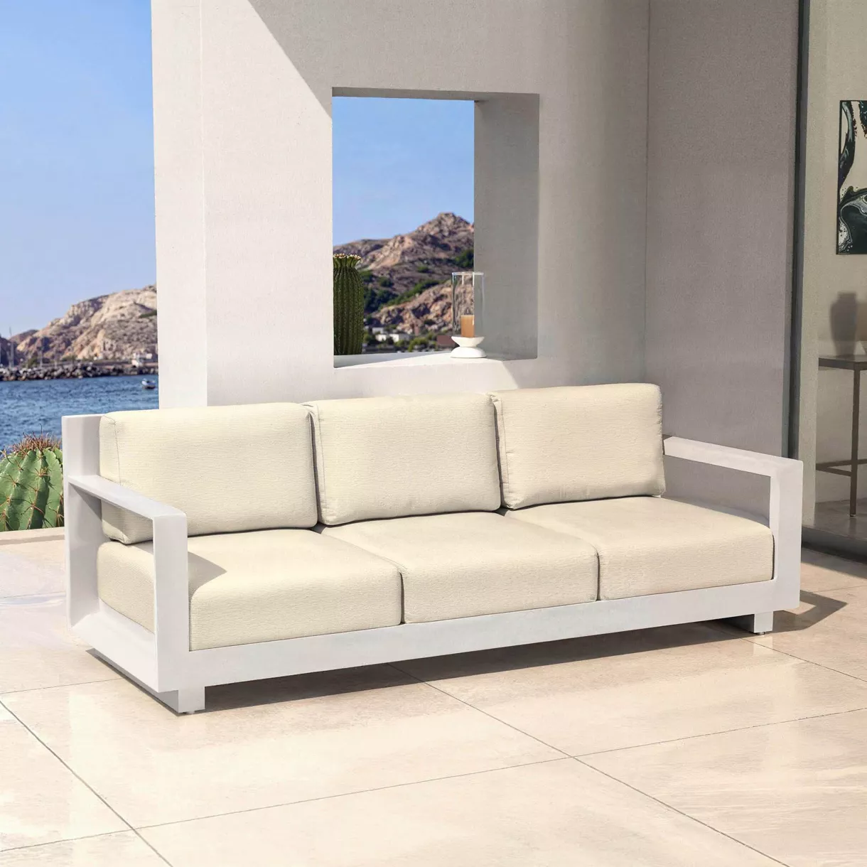 Canapé de jardin en aluminium 3 places Elba Blanc et beige