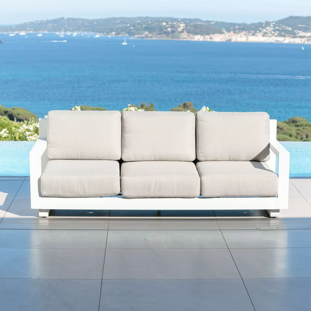 Canapé de jardin en aluminium 3 places Elba Blanc et taupe