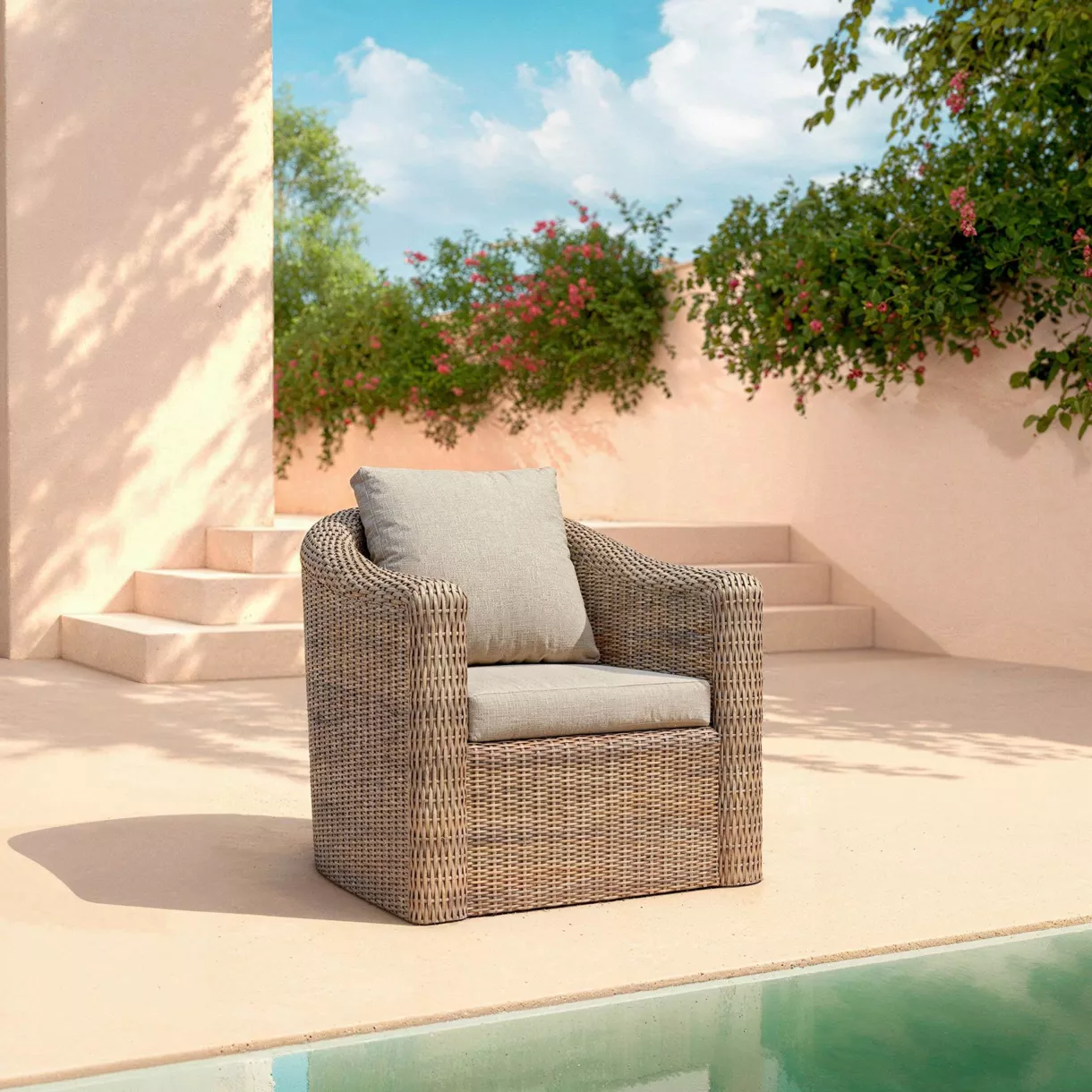 Fauteuil de jardin en résine tressée Calvi Sépia et taupe