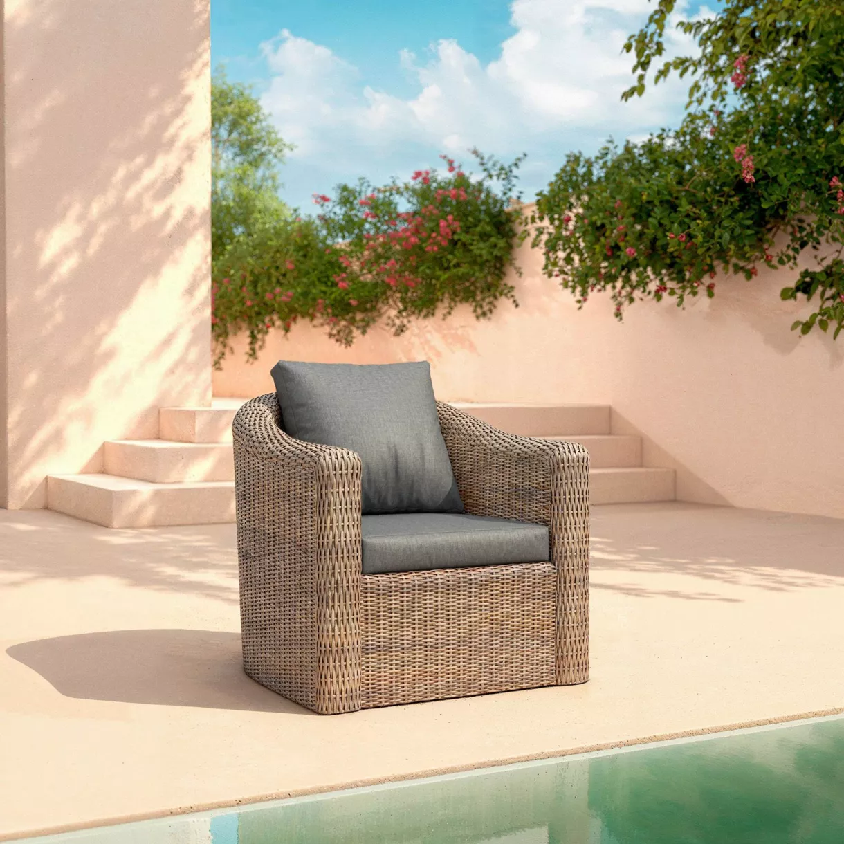 Fauteuil de jardin en résine tressée Calvi Sépia et gris foncé