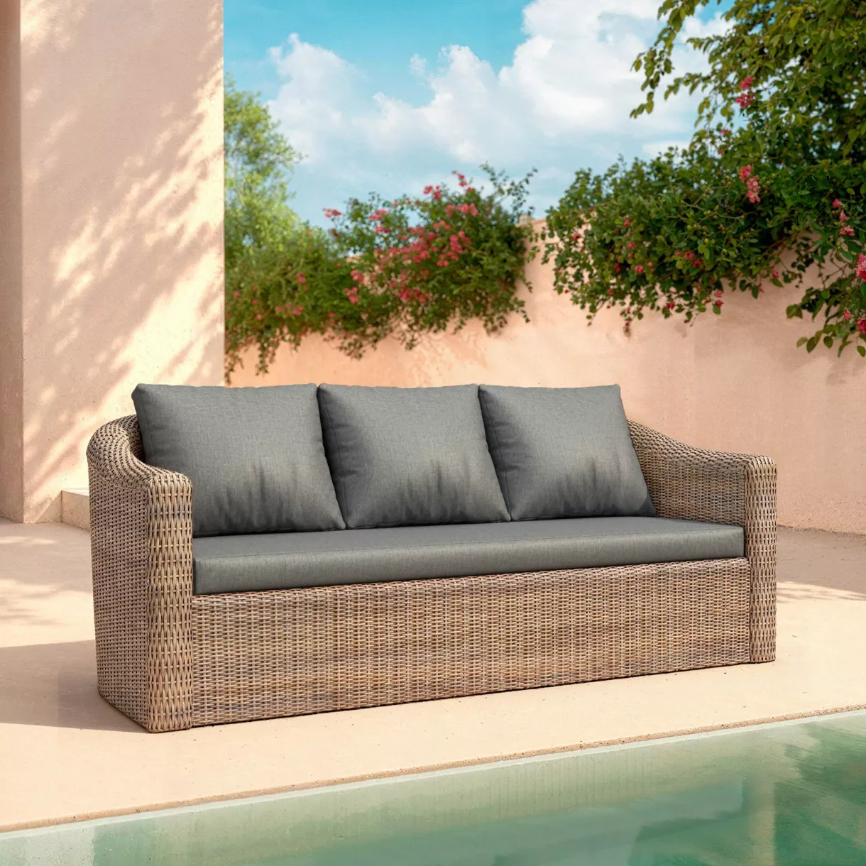 Canapé de jardin en résine tressée 3 places Calvi Sépia et gris foncé