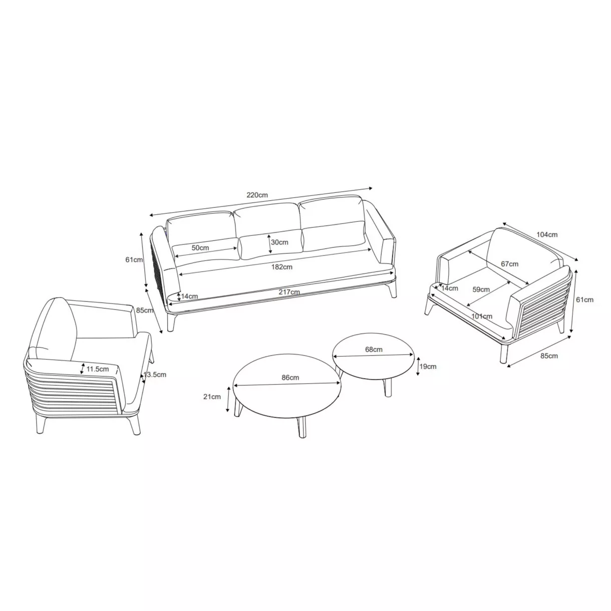 Salon de jardin aluminium 5 places 5 pcs Monte Carlo Blanc et taupe