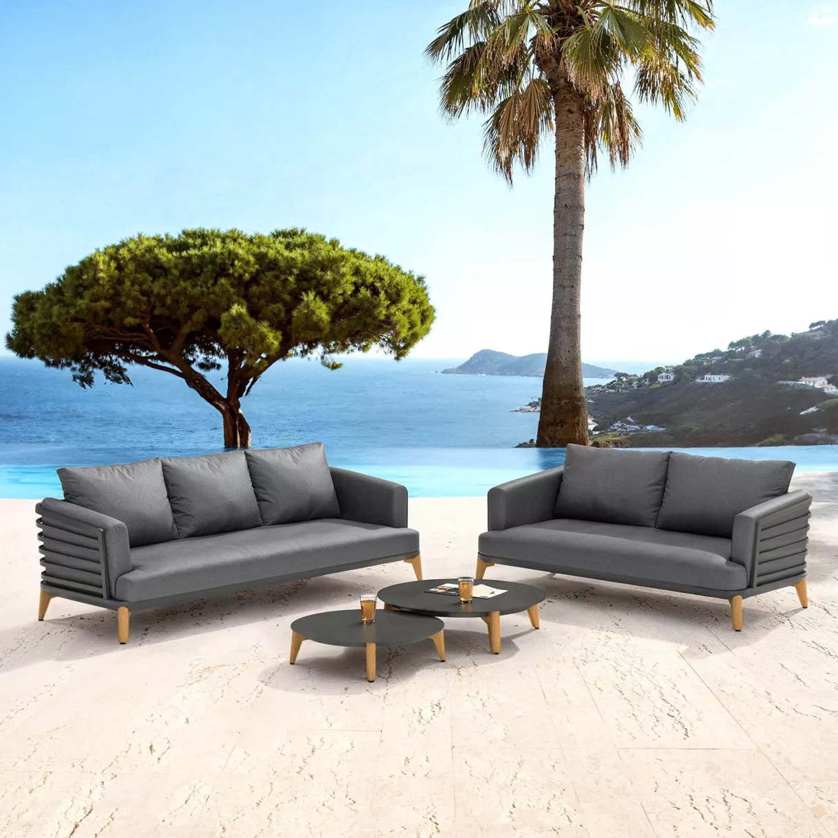 eminza Salon de jardin aluminium 5 places 4 pcs Monte Carlo Gris anthracite