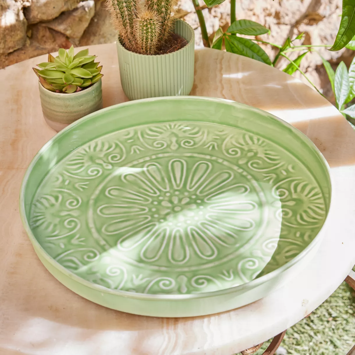 Deko-Tablett rund (D32 cm) Fleurs d'Ésmée Apfelgrün