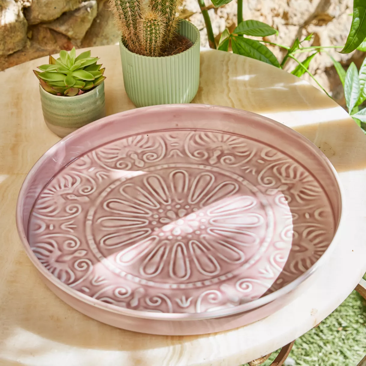 1 PLATEAU deco fer dia32-H3cm rose pale
