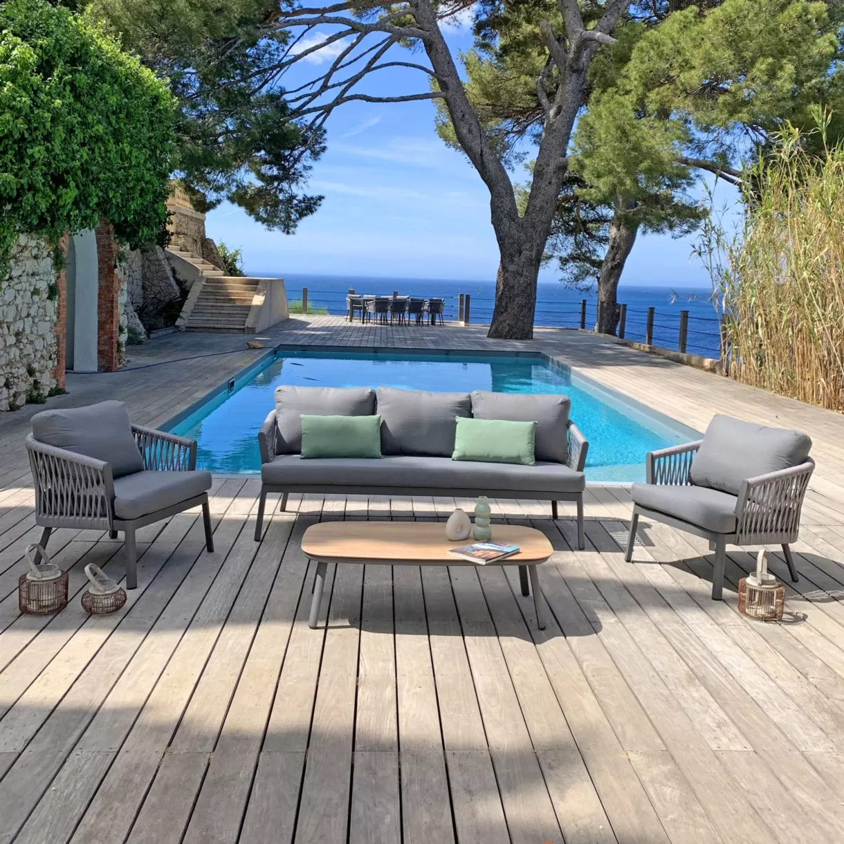 Canapé de jardin en aluminium 3 places Amalfi Gris anthracite