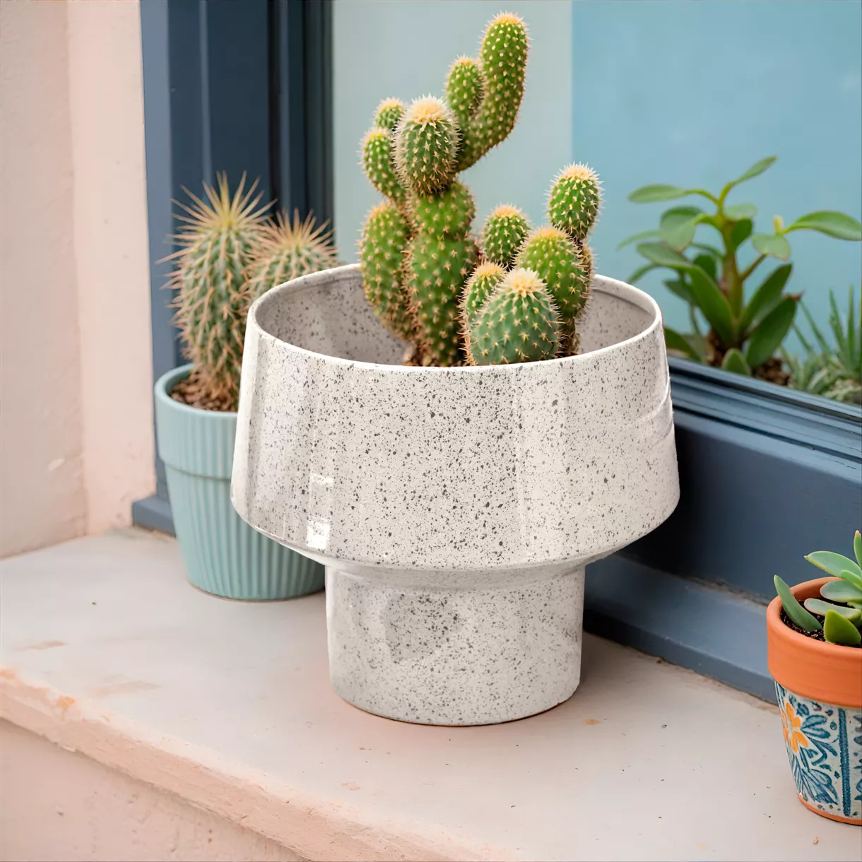 Blumentopf Metall (H16 cm) Terrazzo Elfenbeinfarben