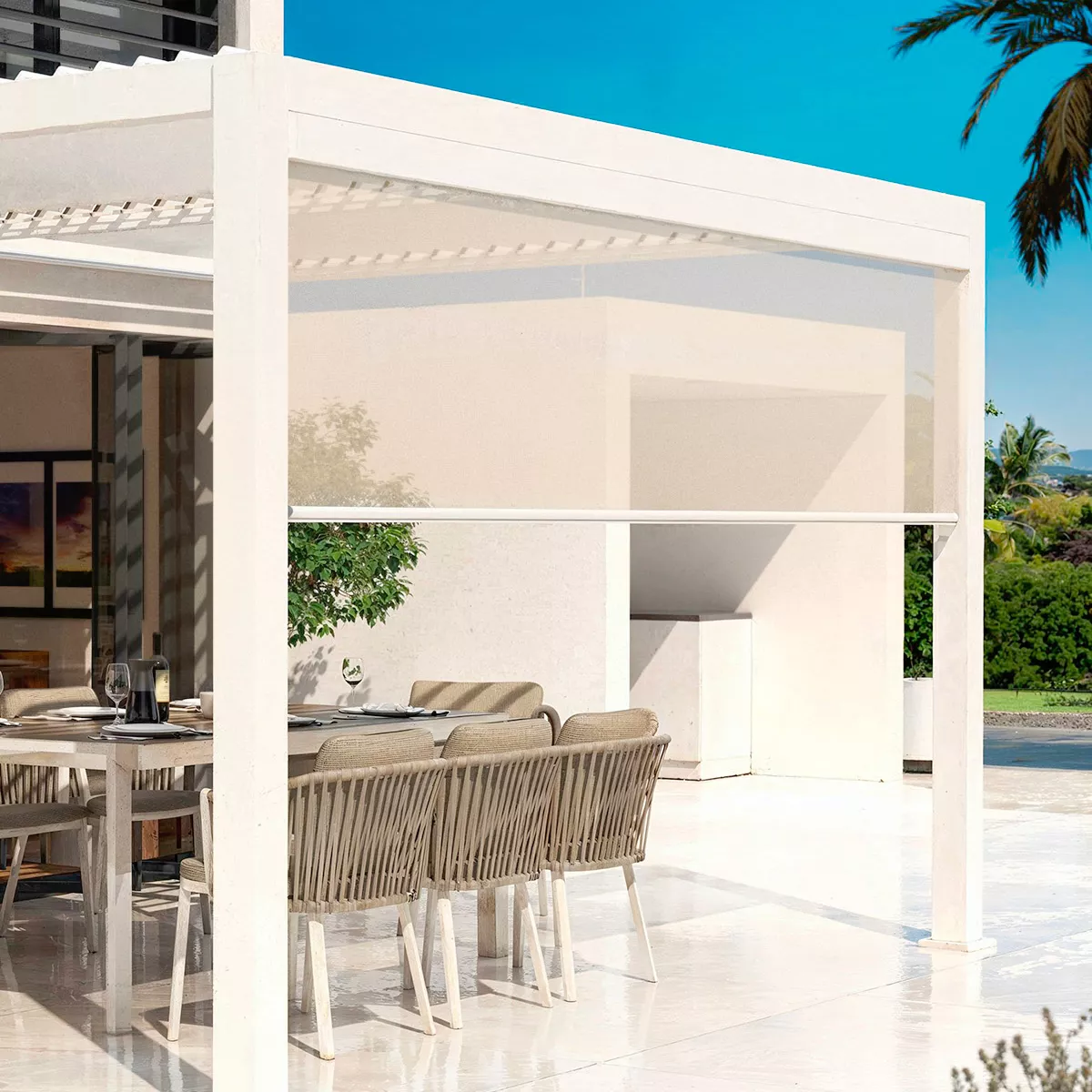Rideau motorisé pour pergola bioclimatique adossée (3 x 4 m) Blanc