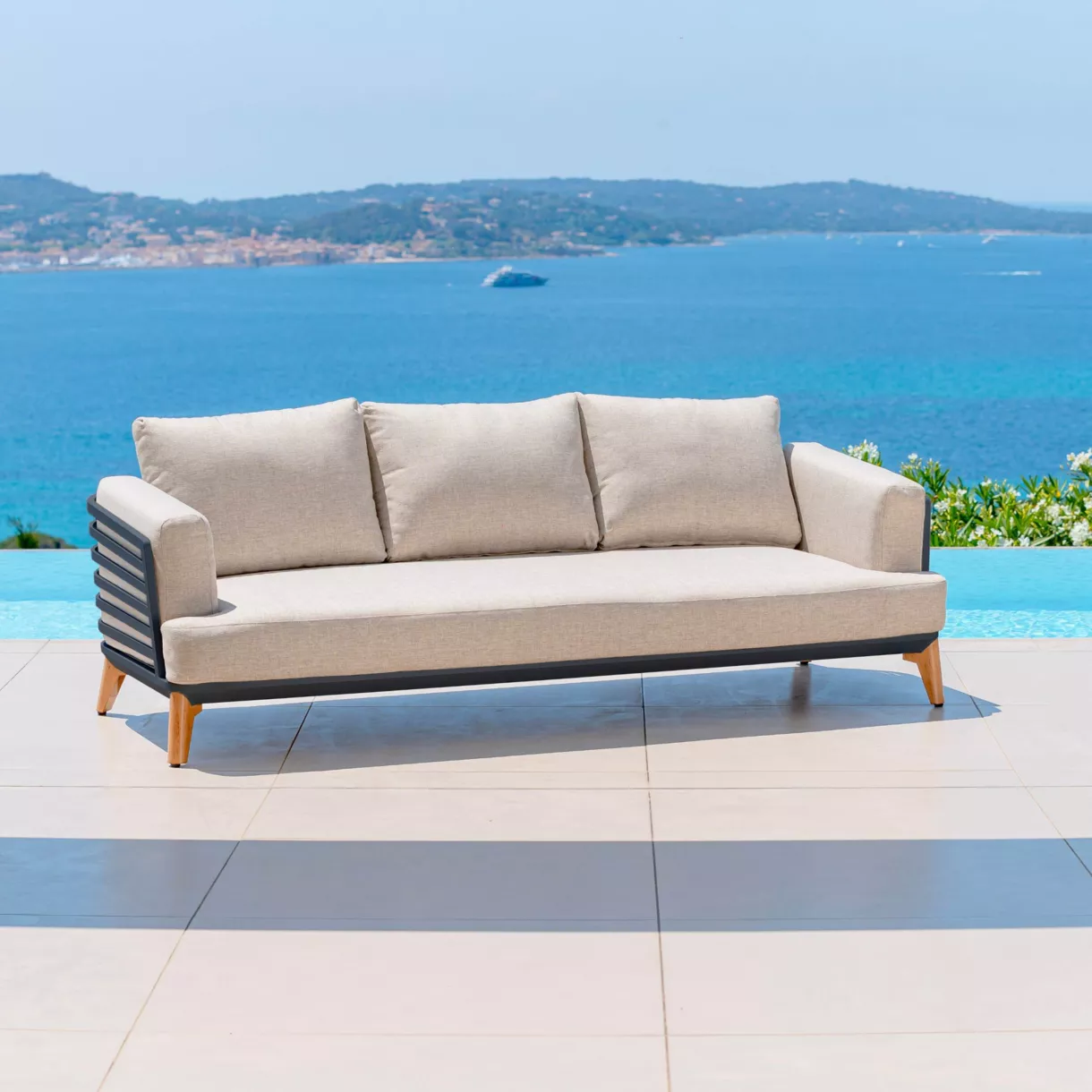 Tuinbank van aluminium 3 zitplaatsen Monte Carlo Antracietgrijs en taupe