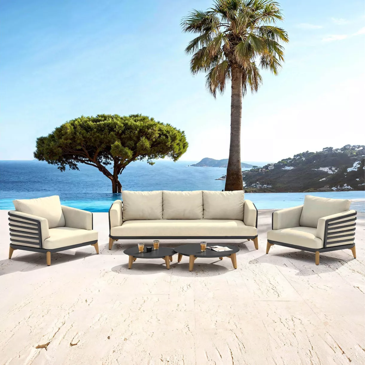 Tuinset van aluminium 5 zitplaatsen 5-delig Monte Carlo Antracietgrijs en beige