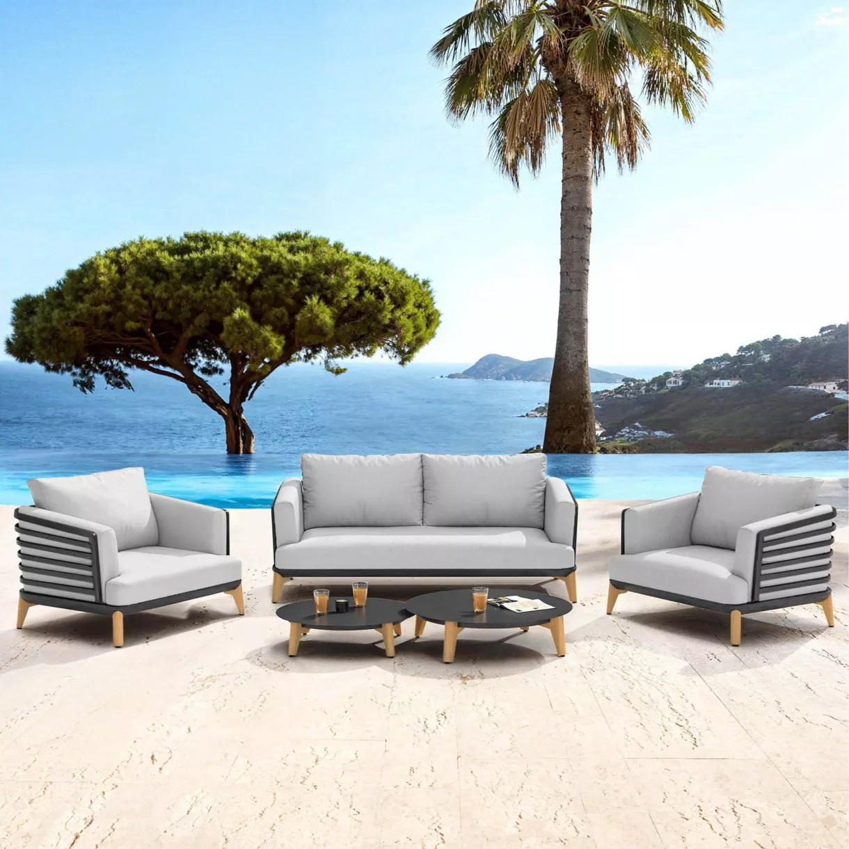 Conjunto de jardín de aluminio 4 plazas 5 piezas Monte Carlo Gris antracita y gris claro