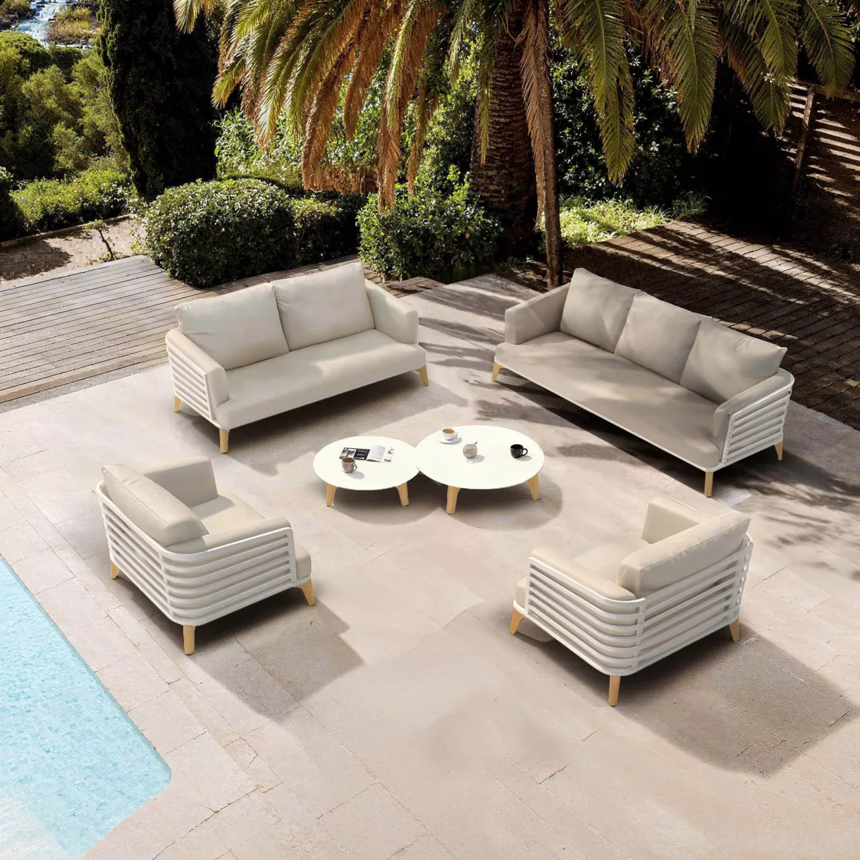Conjunto de jardín de aluminio 7 plazas 6 piezas Monte Carlo Blanco y topo
