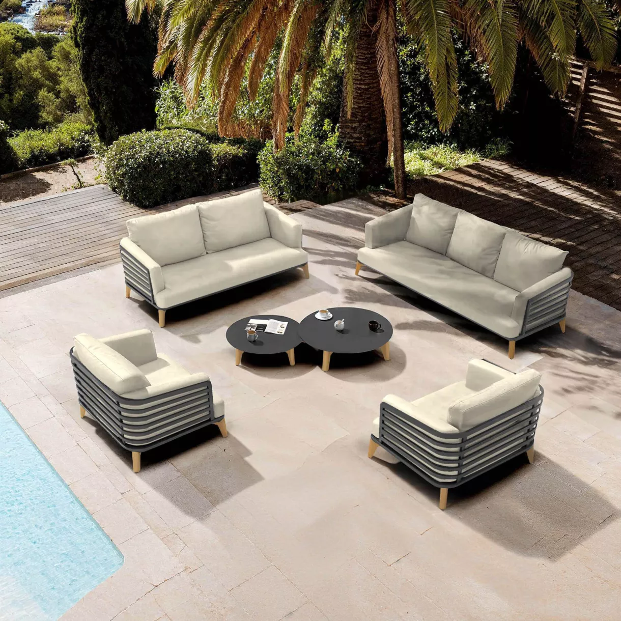 Tuinset van aluminium 7 zitplaatsen 6-delig Monte Carlo Antracietgrijs en beige